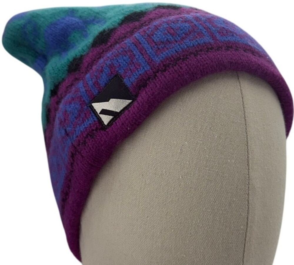 Vintage 90s Columbia Sportswear Wool Fair Isle Beanie Hat Purple Reindeer